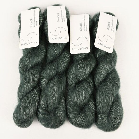 Purl Soho Tussock Yarn 4 Skeins Super Fine Kid Mohair Silk Balsam Green